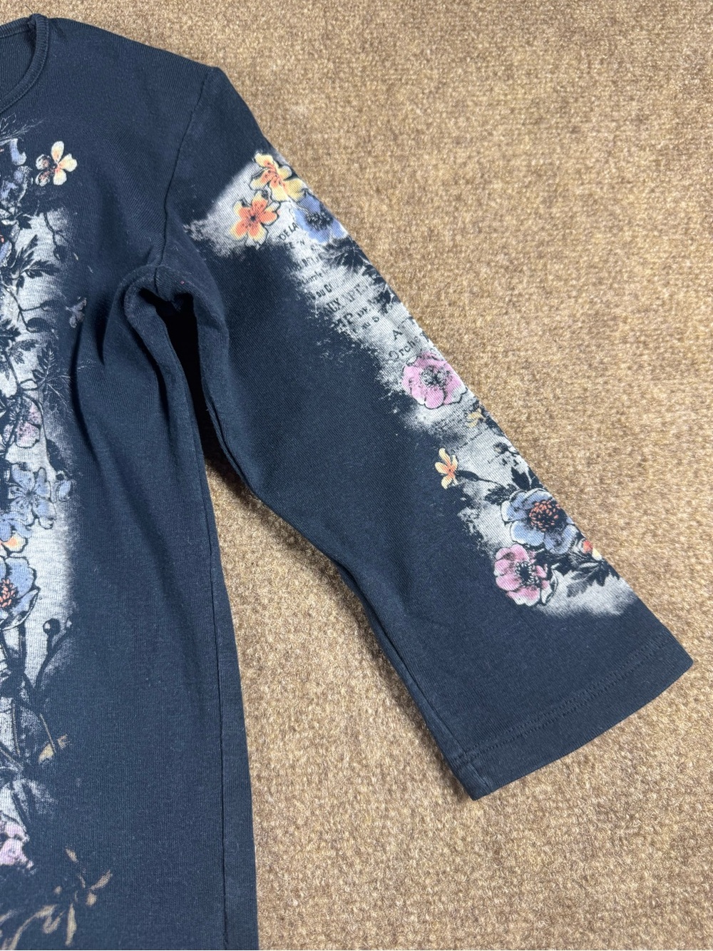 Jamee J Top Black Floral 3/4 Sleeve Embellished Programme Soiree Blouse Lg Boho - Picture 4 of 12